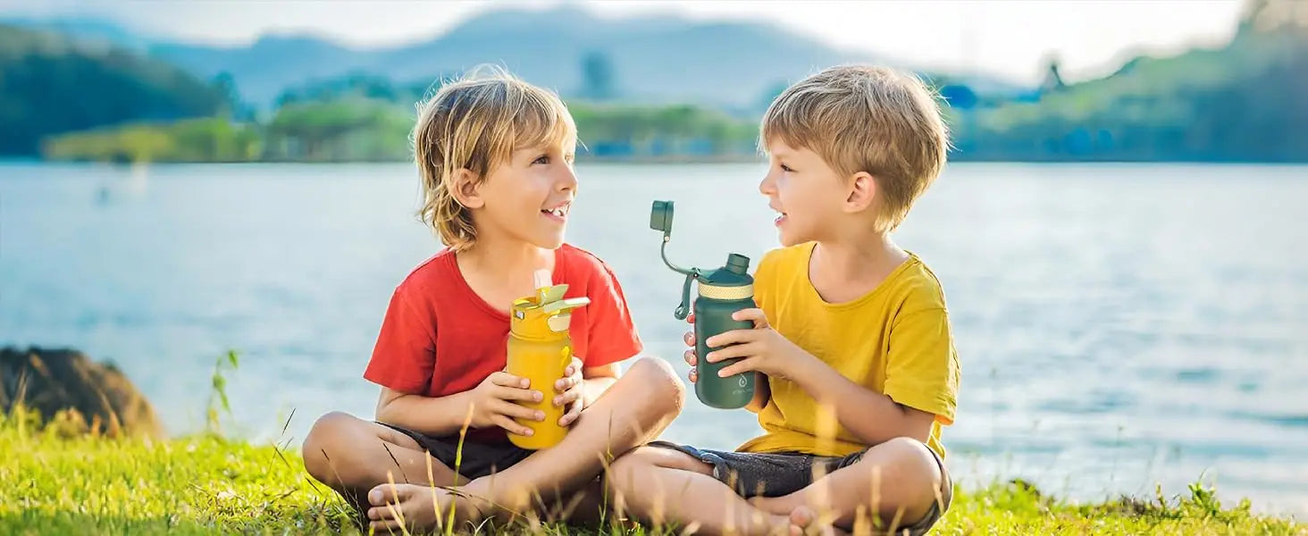 Ideus Insulated Cup Children'S Water Bottle 12oz Vacuum Stainless Steel Insulated Water Bottle With Double Lid Leak-Proof Cup