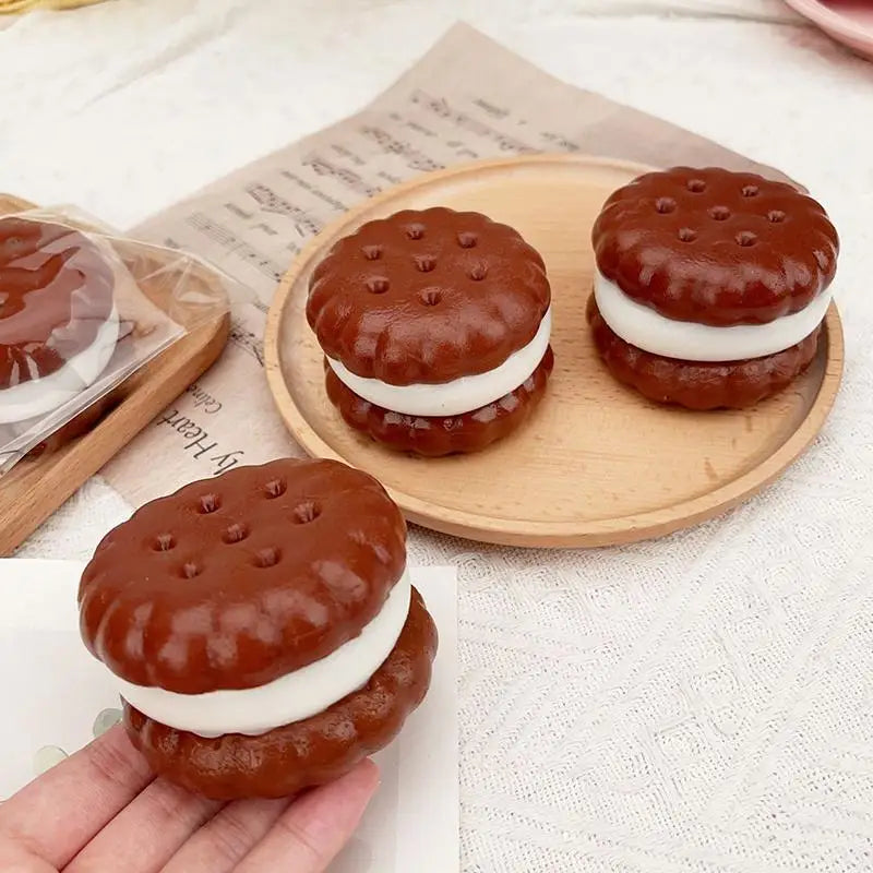 Sensory Squishy Sandwich Cookies Squeeze Toy for Hand Exercising Stress Relief Slow Rising Fidget for Office Home Use