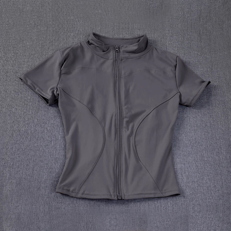 Women sport wear Slim Fit Polyester Quick-drying Full Zip Outdoor Fitness Running Tights Short Sleeves Women's Yoga Wear
