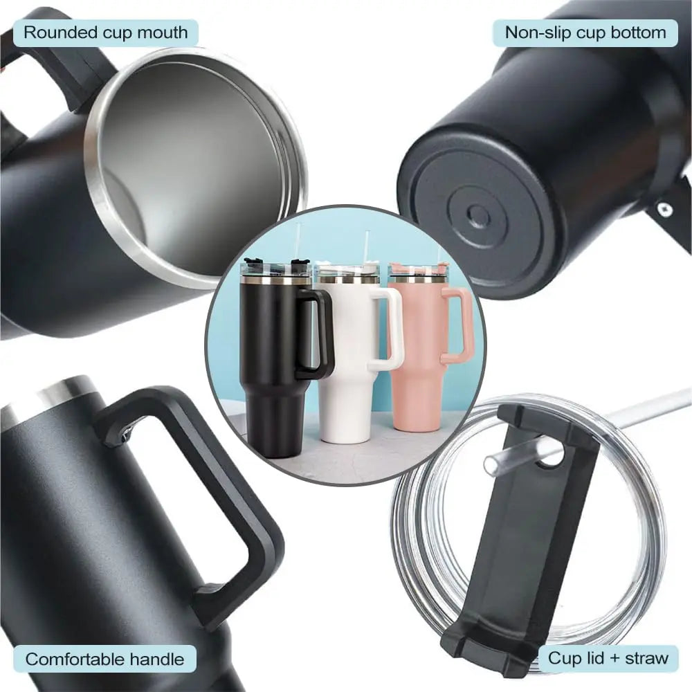 40oz Stainless Steel Insulated Car Mug Large Capacity Portable Travel Cup with Handle And Straw for Hot And Cold Beverages