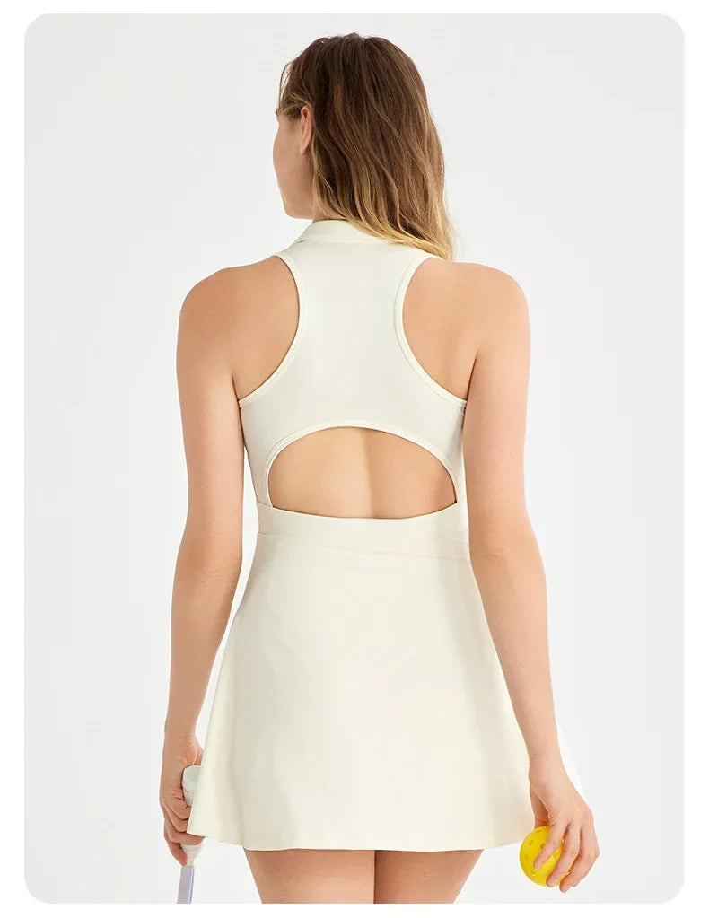 New Sports Dresses Women Tennis Dress Polo Lapel V-Neck Fitness Outfits Golf Skirt with Bra