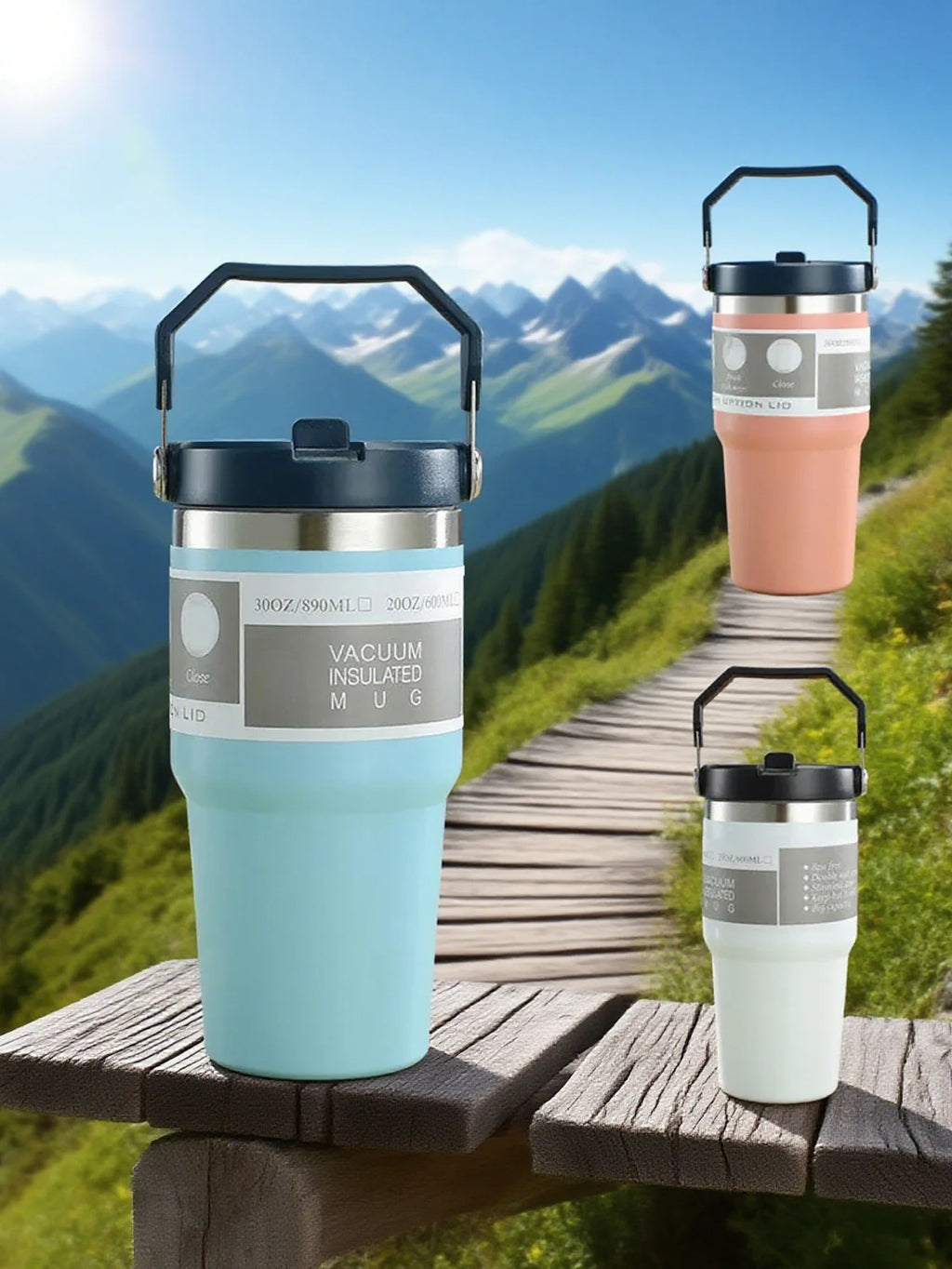 30-ounce insulated travel cup with handle, stainless steel double-wall vacuum milk cup