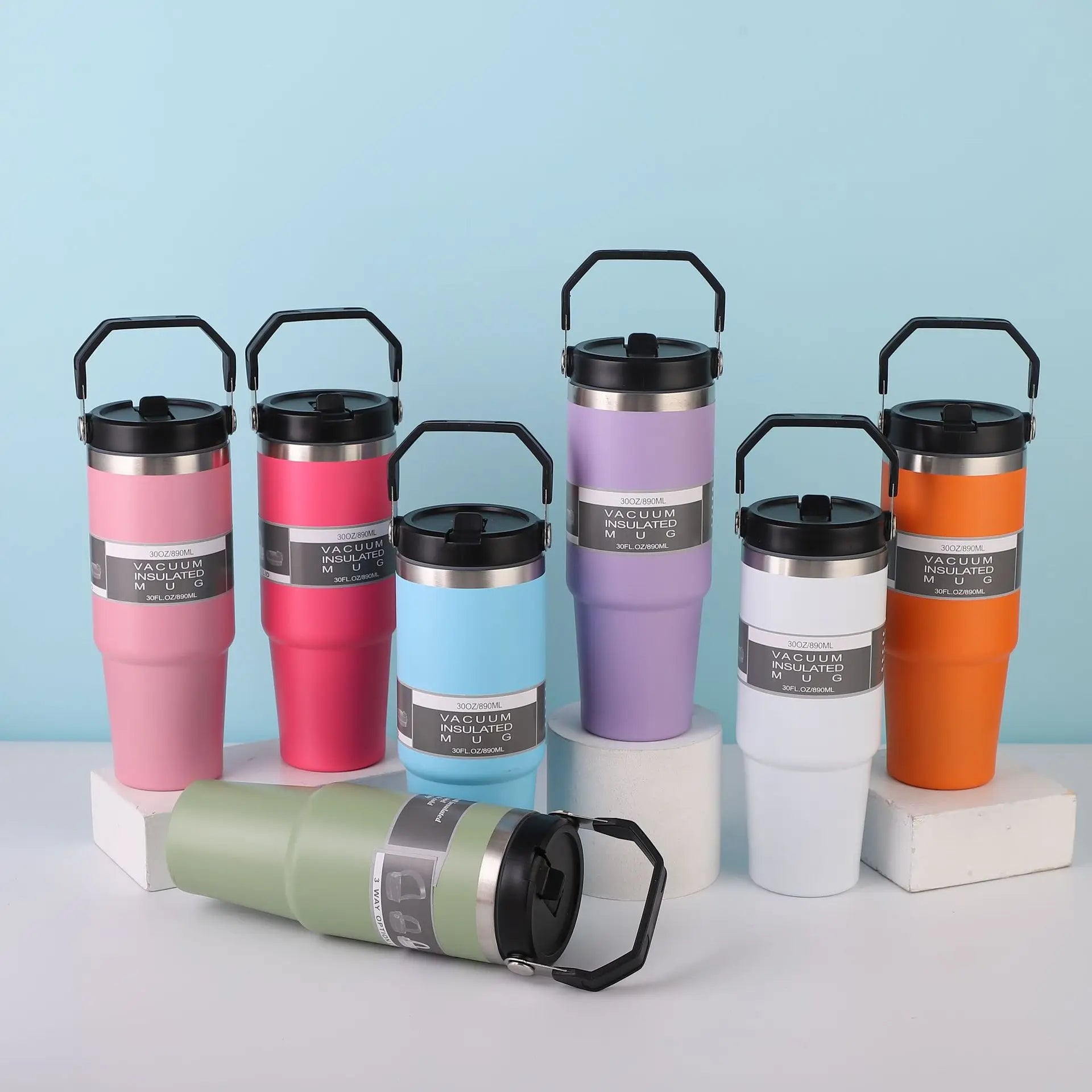 30-ounce insulated travel cup with handle, stainless steel double-wall vacuum milk cup
