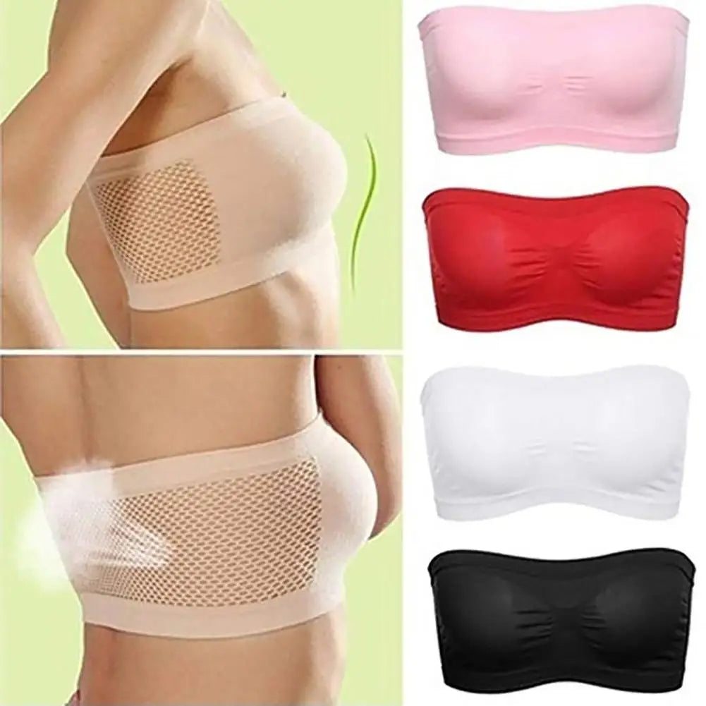 Sports Fitness Women Tube Tops Breathable Strapless Hollow Back Bra Seamless Sport Underwear