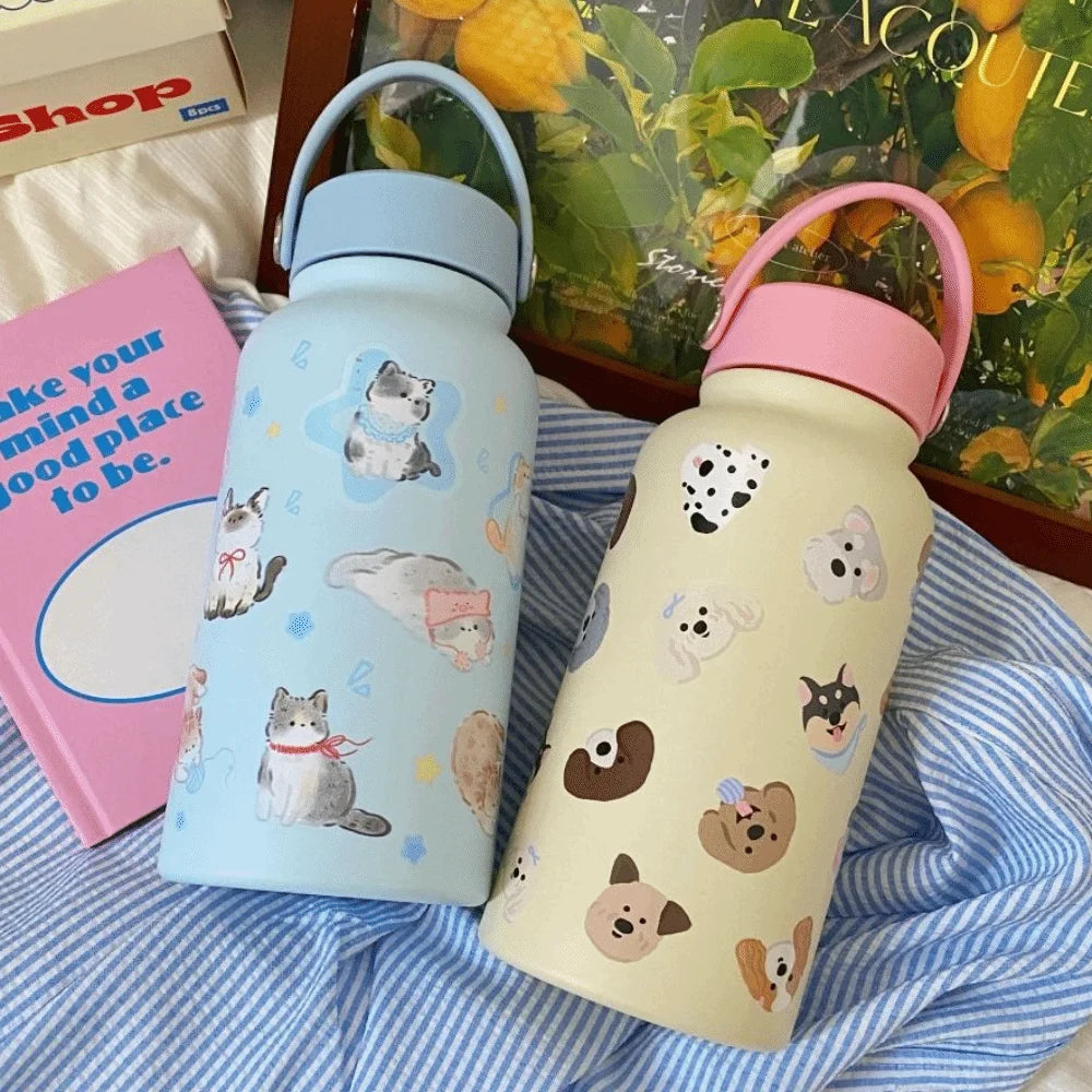 Water Bottle 900ml Insulated Water Bottle With Straw Leak-proof Portable Insulation Cup Hot Drink Cartoon Thermal Cup Student