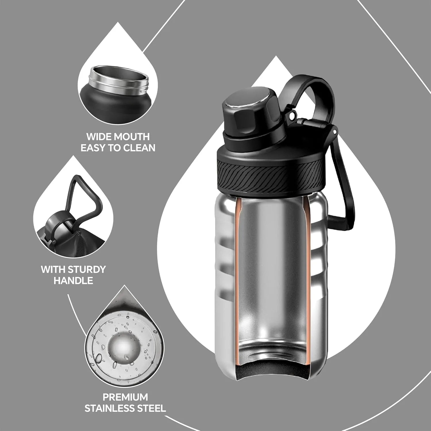 Ideus Insulated Cup Children'S Water Bottle 12oz Vacuum Stainless Steel Insulated Water Bottle With Double Lid Leak-Proof Cup