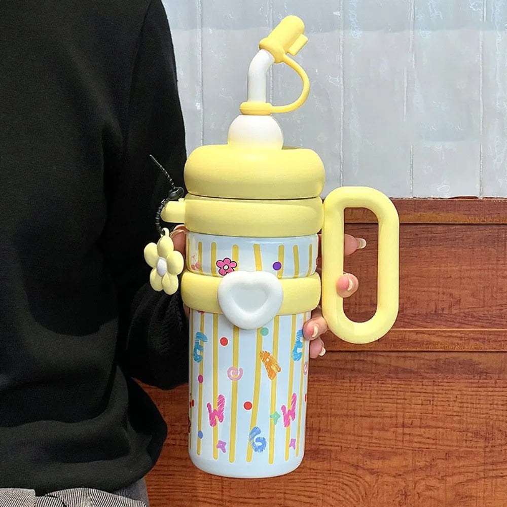 920ML Insulated Thermos with Handle Stainless Steel Thermos Coffee Cup Handheld Easy To Drink Sports Water Kettle Car Cups
